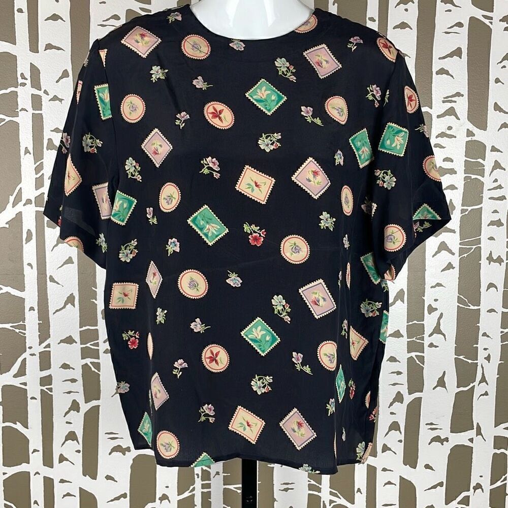 Vintage 90s Silk Short Sleeve Blouse S